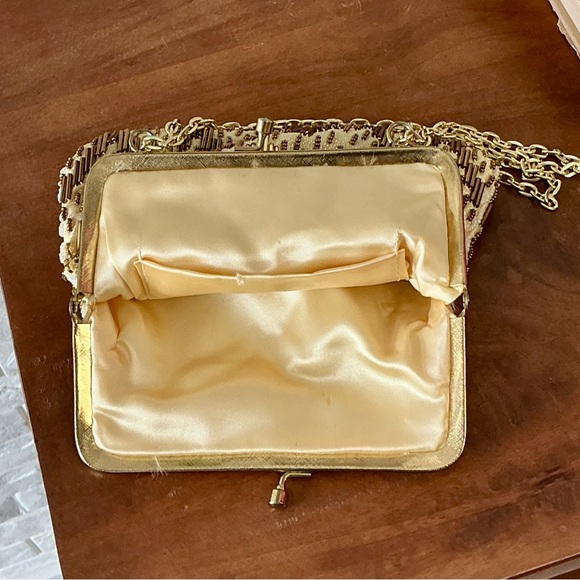 Vintage 60s 70s Fine Art Ornately Hand Beaded Gold Ombré Chain Strap Formal Bag - Picture 12 of 14